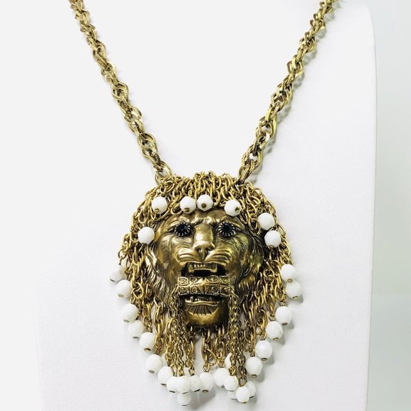 Majestic Gold and White Lion Necklace - Picture 4 of 10